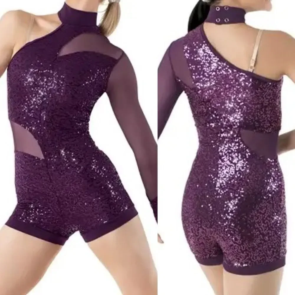 WEISSMAN Dance long 1 sleeve purple sequin Run Boy Run 10220 SA-Small adult